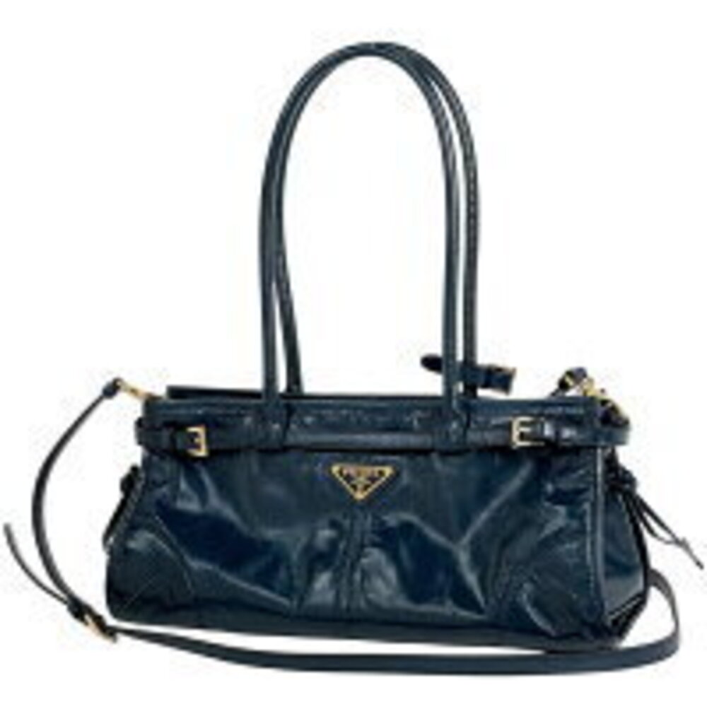 Prada Bonnie Handbag Logo Plate Shoulder Bag Blue Leather - Picture 1 of 8